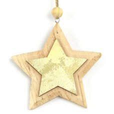 Χριστουγεννιάτικο Ξύλινο Στολίδι, με Χρυσό Αστέρι (14cm)